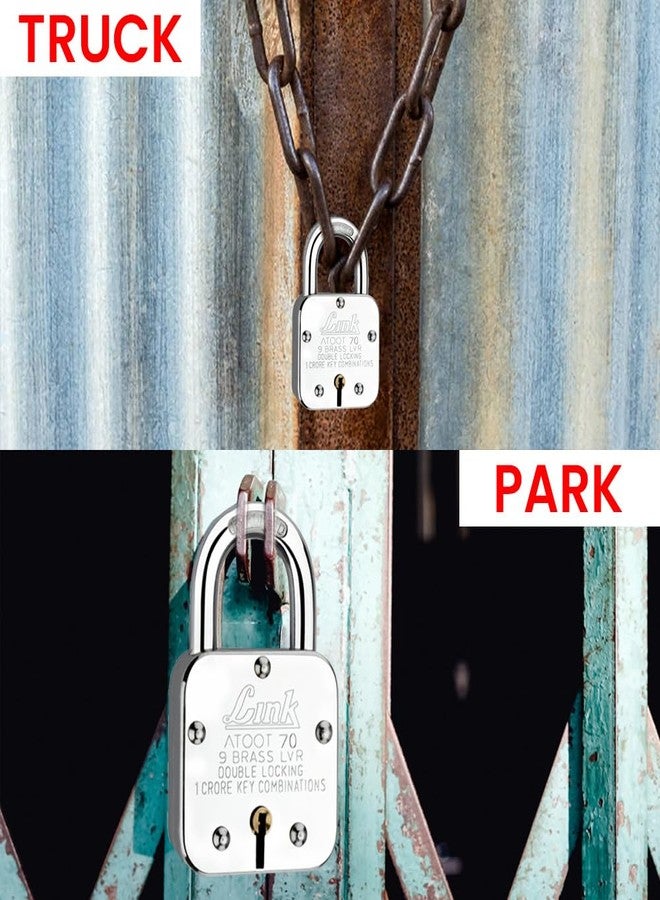 Link® Atoot 70mm | 1 Crore Key Combinations | Steel Body | Hardened Shackle | 9 Brass Lever | Made in India | Each Padlock with 3 Silver Keys (Pack of 2) - Image 5